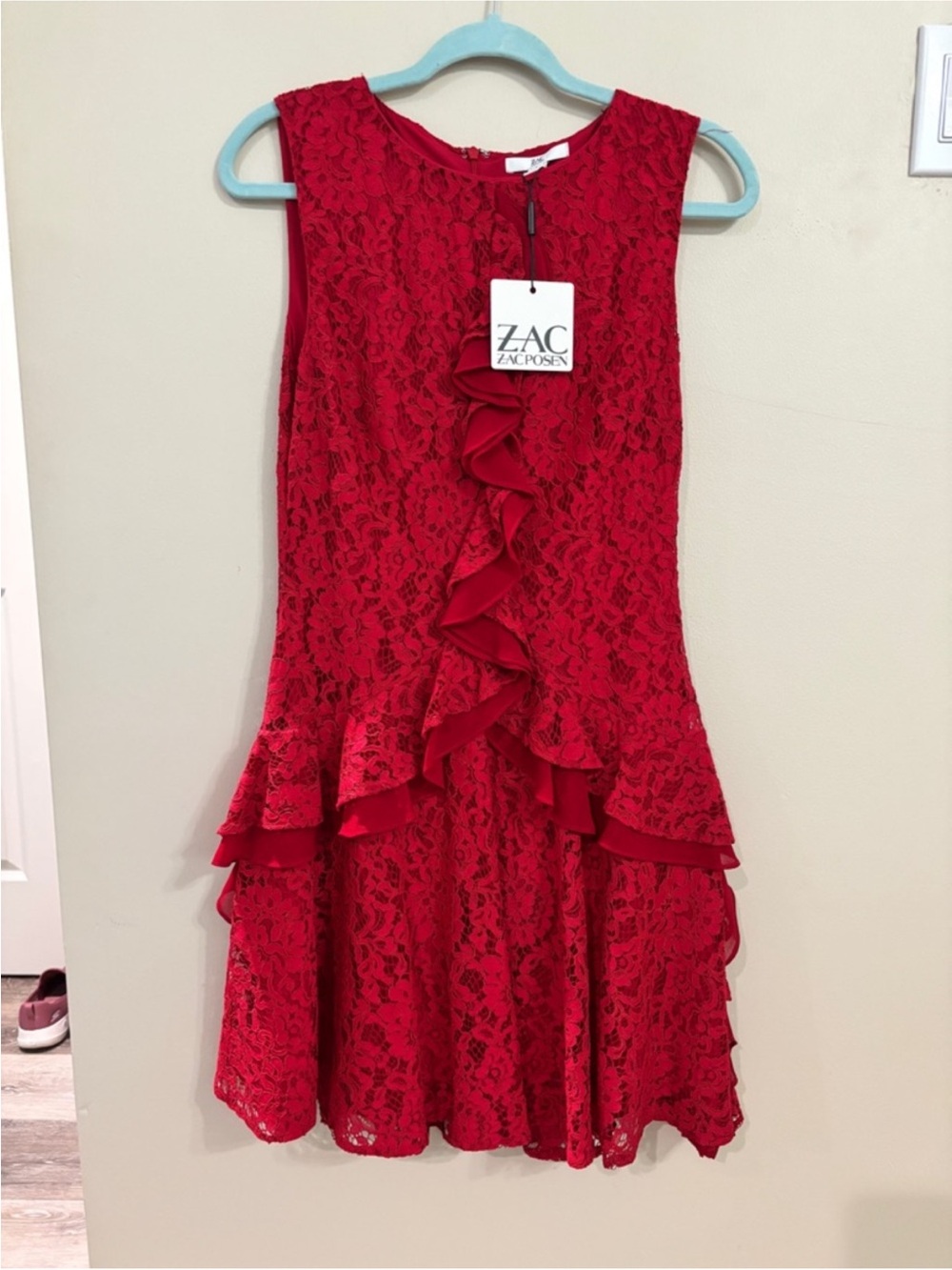 $500 OFF! Zac by Zac Posen Red Lace Ruffle Dress